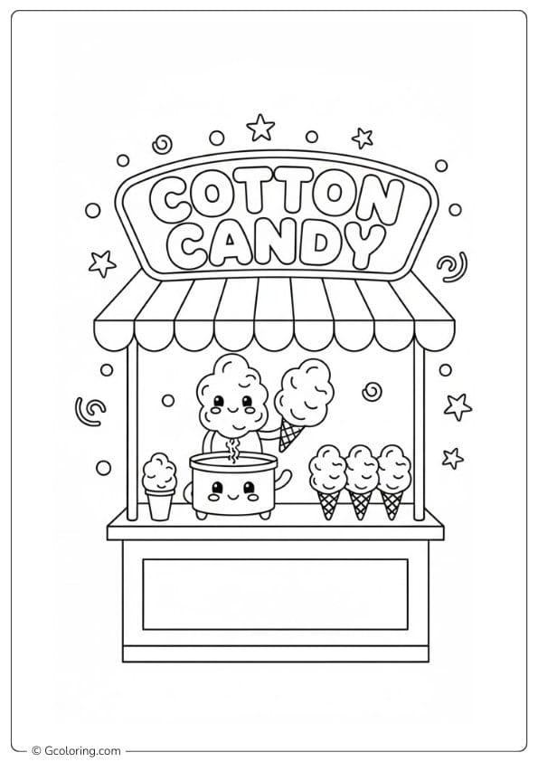 Cotton Candy Coloring Page Carnival Booth