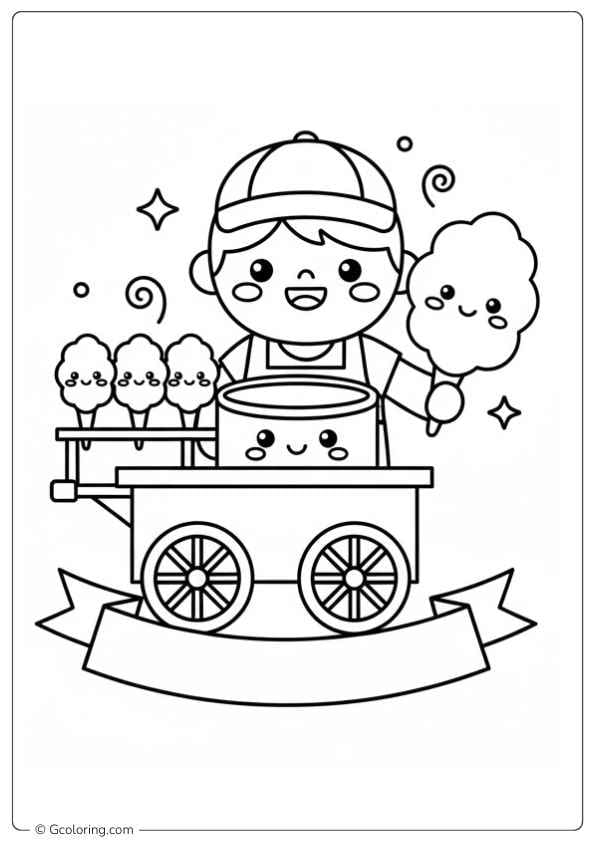 Cotton Candy Coloring Page Street Vendor