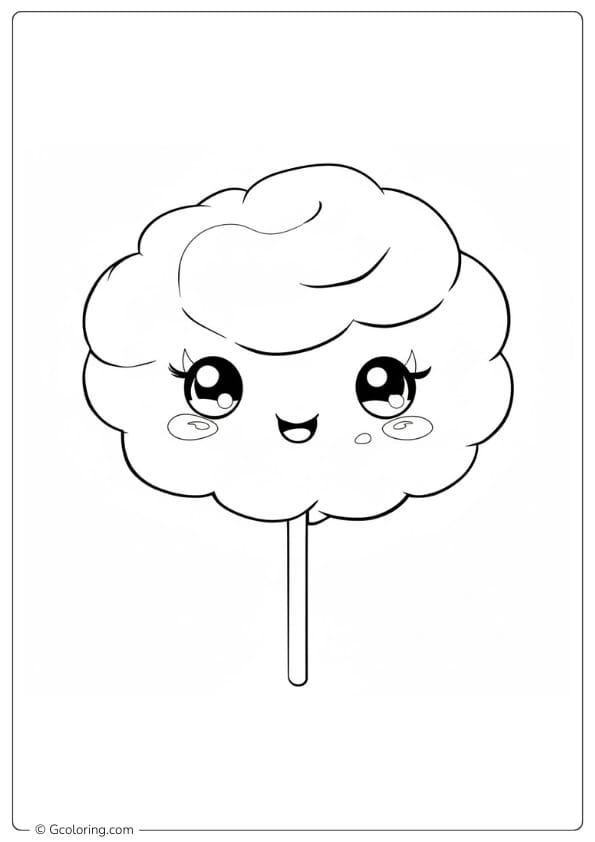 Cotton candy coloring page adorable cotton candy face on stick