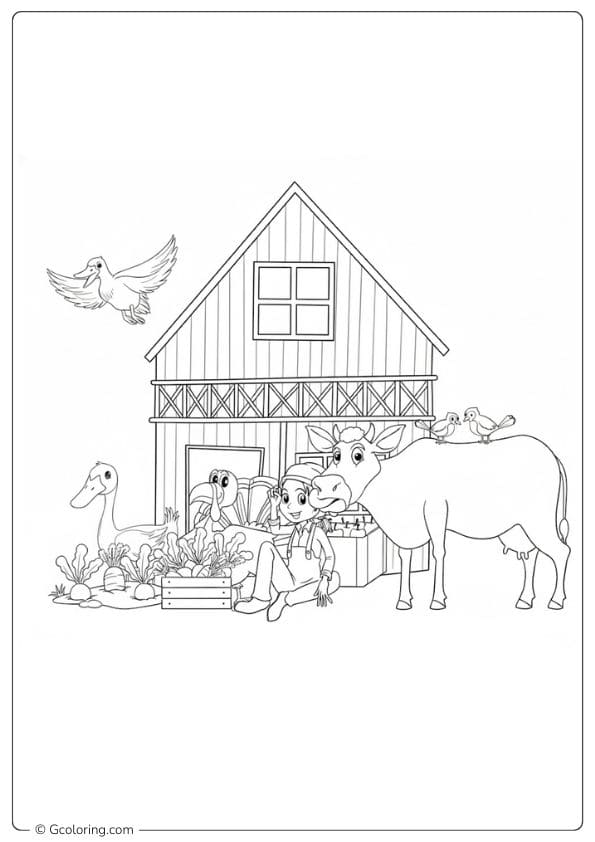 Cow and duck farm animals coloring pages for kids