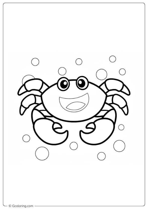 Crab coloring pages cute smiling crab with bubbles