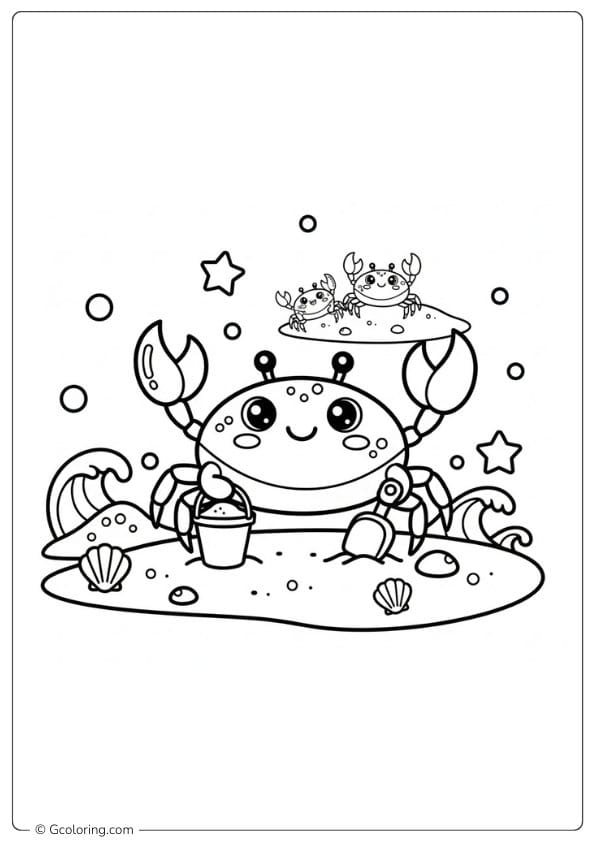Crab coloring pages on sandy beach