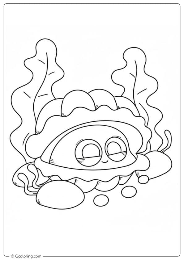 Cute Seashell and Seaweed Coloring Page of Ocean Animals