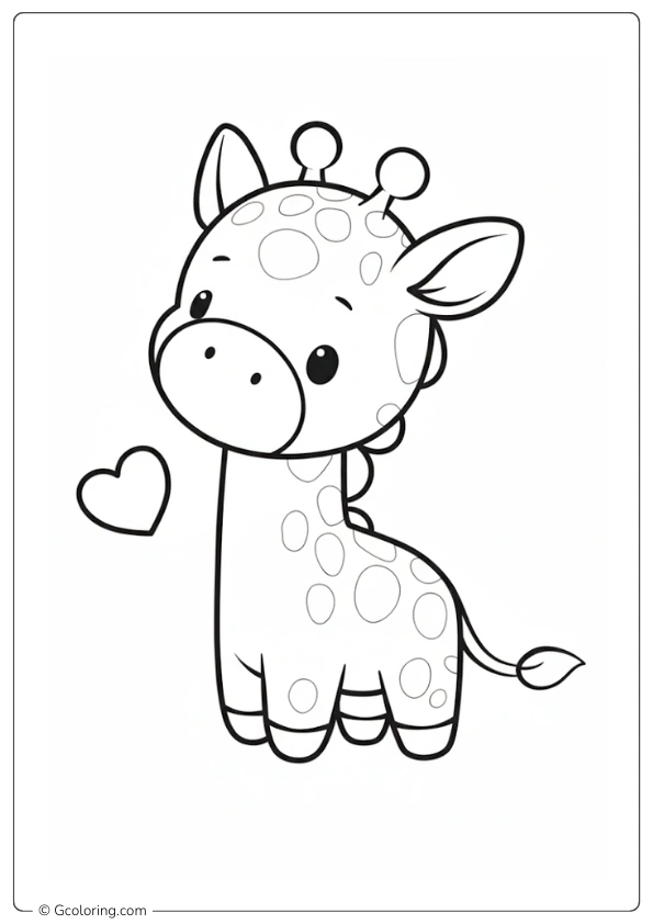 Cute and kawaii giraffe with heart Coloring Pages