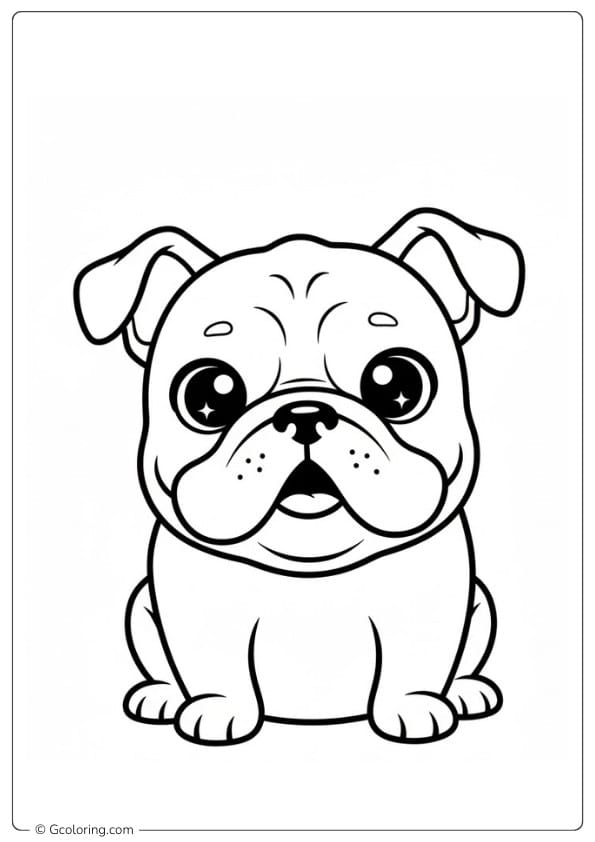 Cute bulldog coloring page with big round eyes