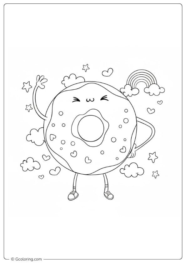 Donut coloring page happy donut character