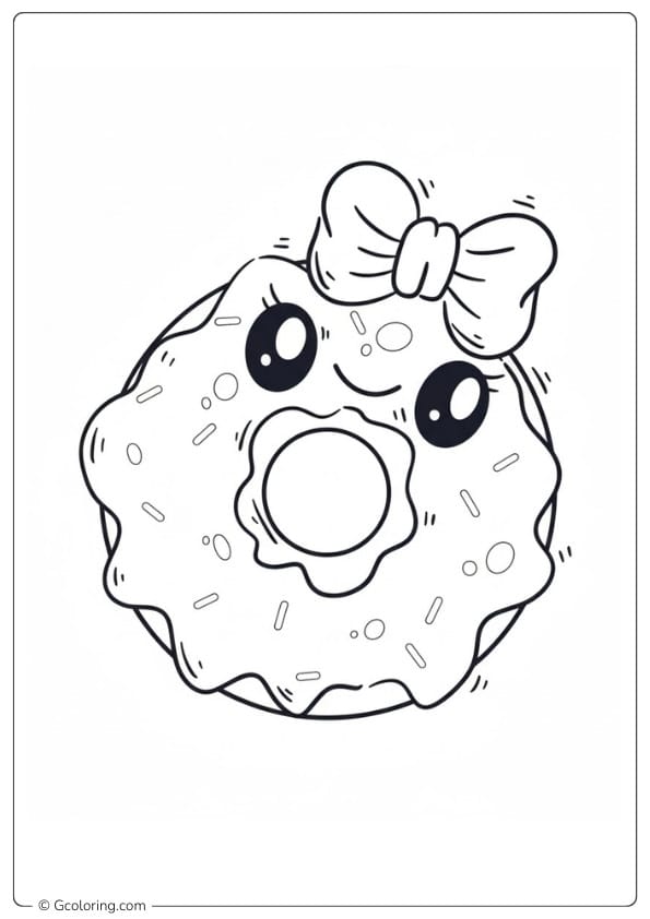 Donut coloring page kawaii donut with bow