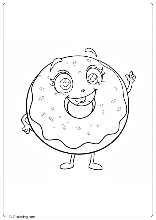 Donut coloring page smiling donut character