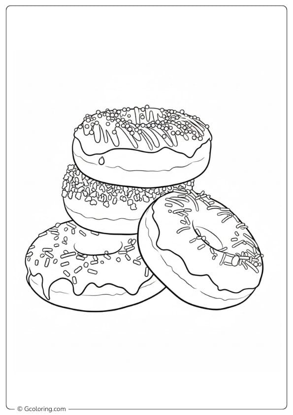 Donut coloring page stacked donuts illustration