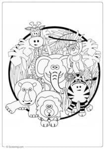 Easy Outline Jungle Animals Coloring Pages