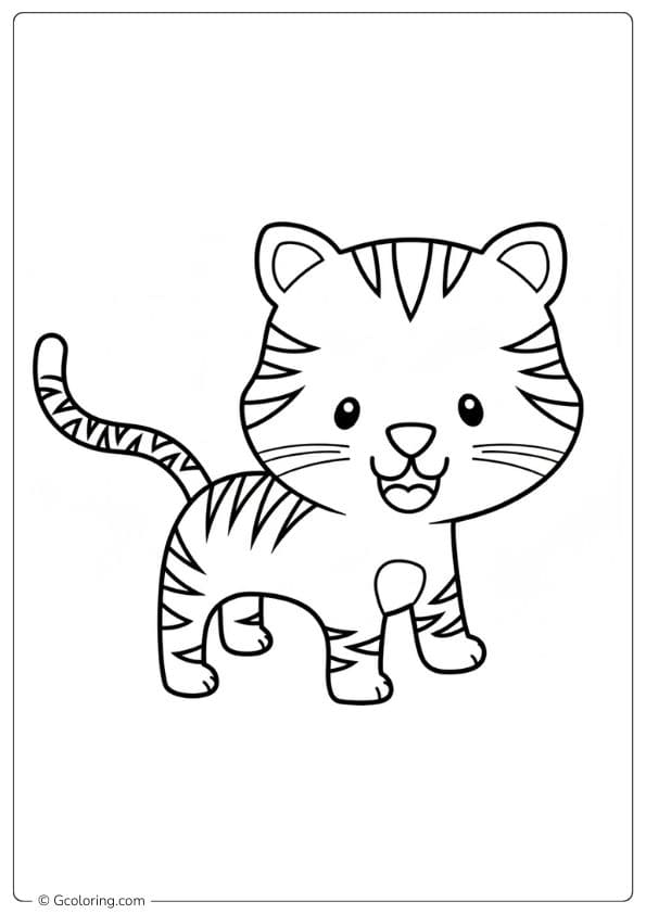 Easy Tiger Outline Jungle Animals Coloring Pages for Kids