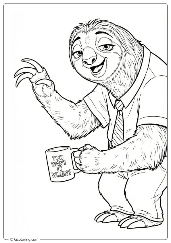 Flash Slothmore in Zootopia 2 Coloring Pages