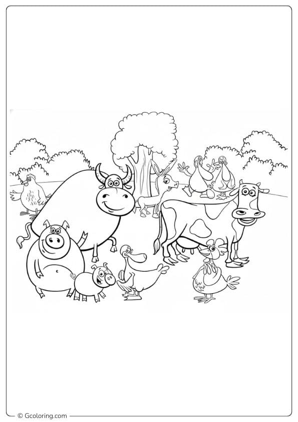 Happy Farm Animals Coloring Pages for Kids