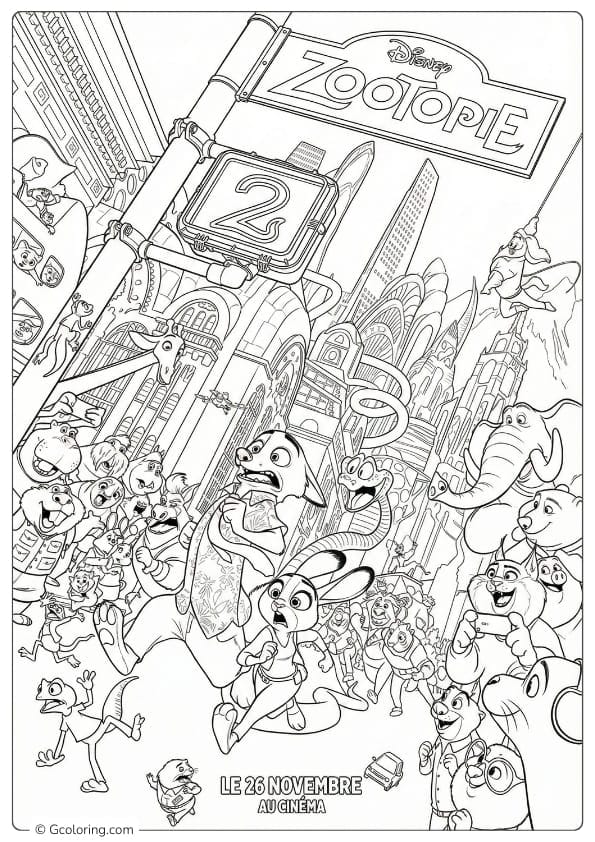 Judy Hopps and Nick Wilde run through a lively Zootopia Coloring Pages