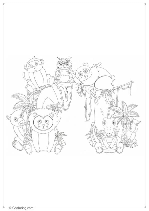Minimalist Jungle Animals Coloring Pages for Toddlers