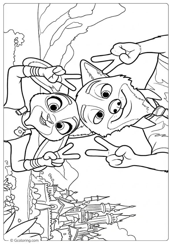 Nick and Judy pose for a selfie Coloring Pages