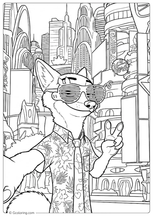 Nick takes a selfie wearing shutter shades in the city Coloring Pages