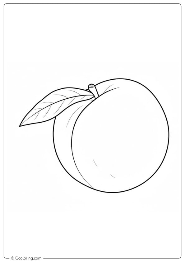 Peaches coloring page single peach with leaf minimal style