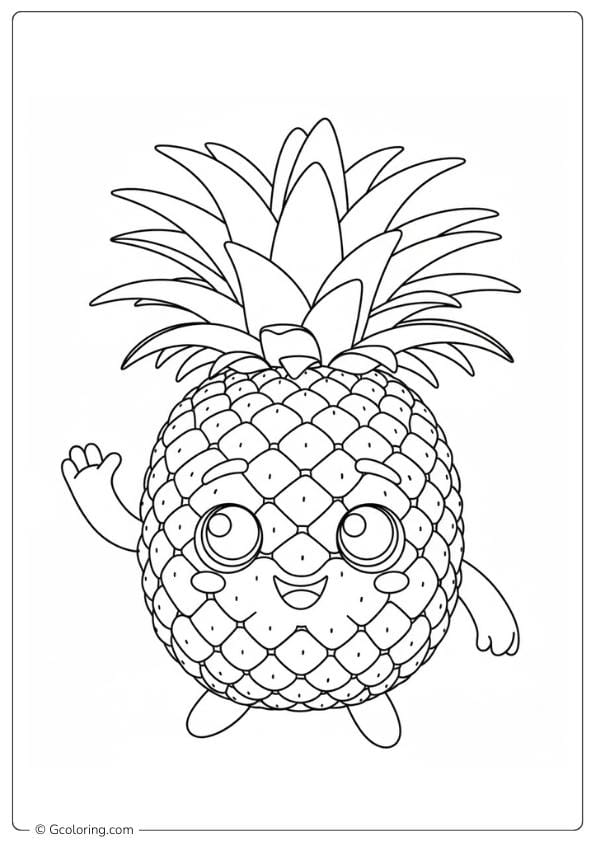 Pineapple coloring page cartoon pineapple character smiling