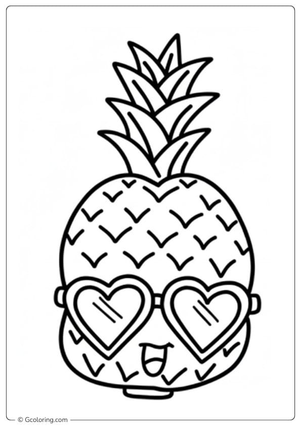Pineapple coloring page cute pineapple wearing heart sunglasses