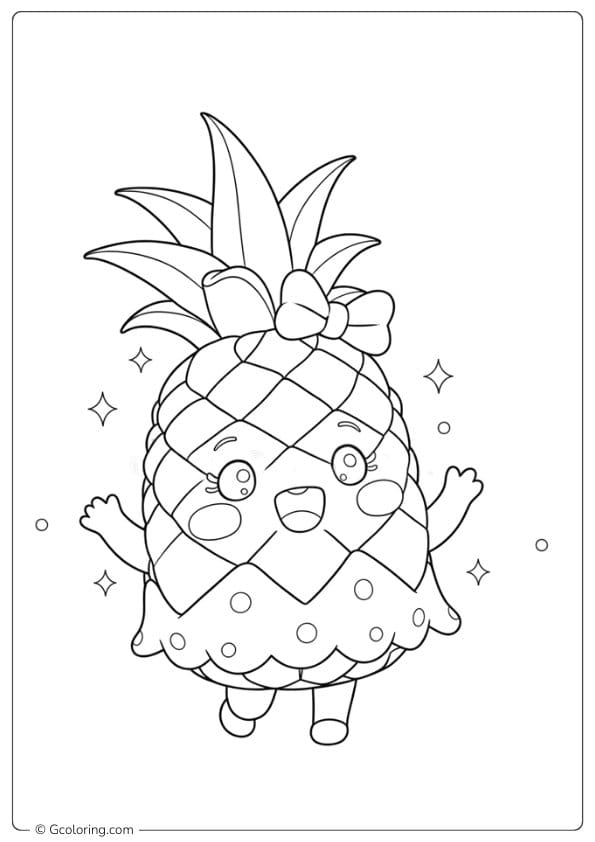 Pineapple coloring page kawaii pineapple character with dress
