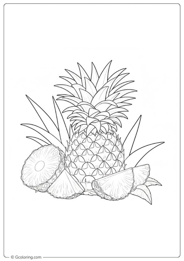 Pineapple coloring page realistic pineapple with sliced pieces