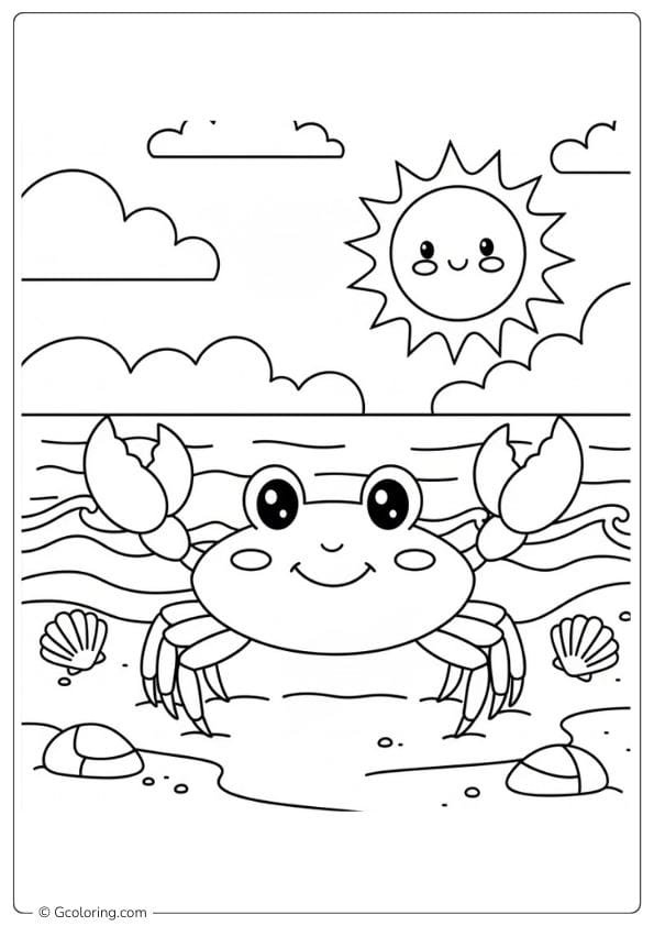 Realistic crab coloring pages by the sea