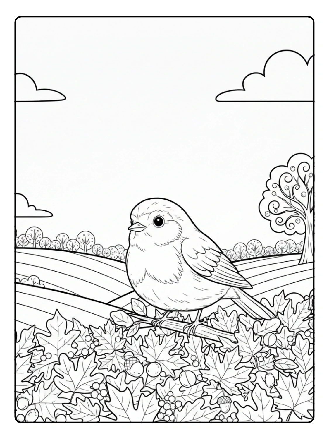 Robin Coloring Pages In Autumn Leaves