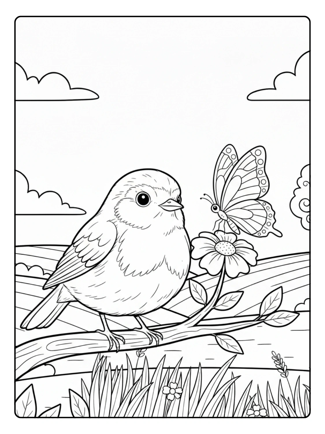Robin Coloring Pages With Butterfly Friend