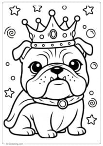 Royal bulldog coloring page with a crown