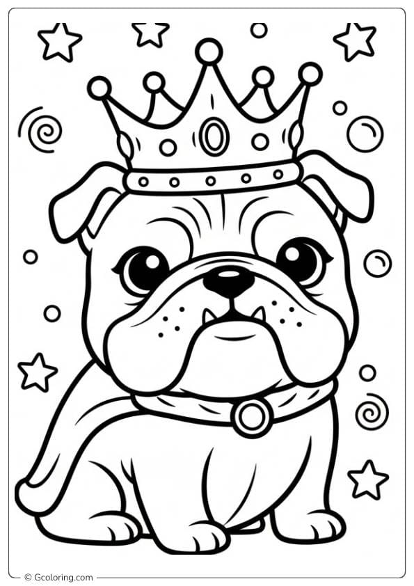 Royal bulldog coloring page with a crown