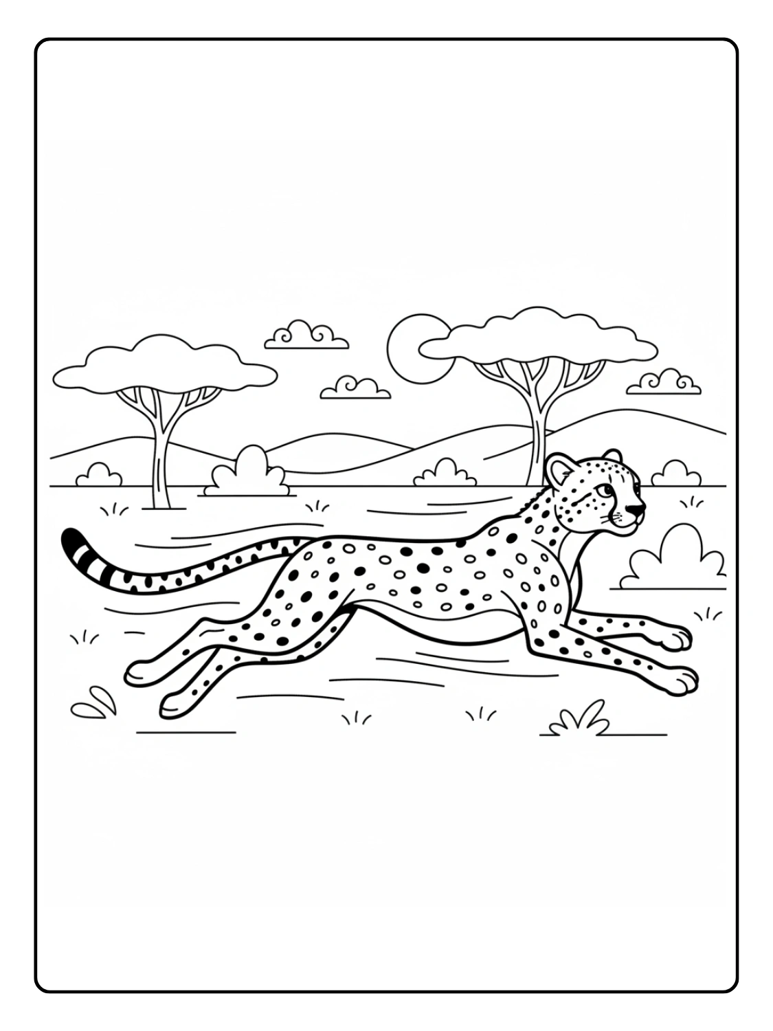 Safari Animals Coloring Pages Cheetah Sprinting Fast