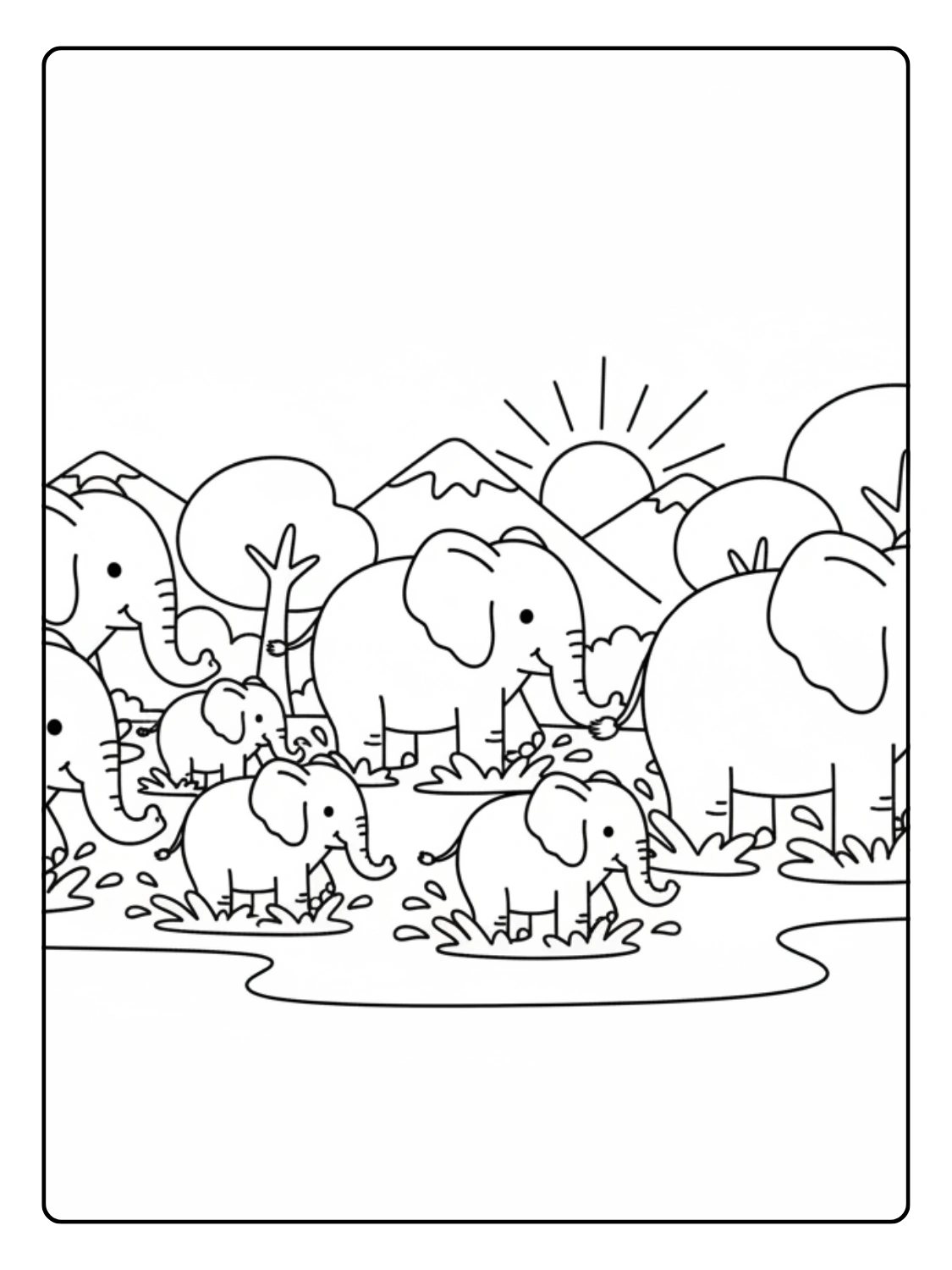 Safari Animals Coloring Pages Elephant Herd Crossing River