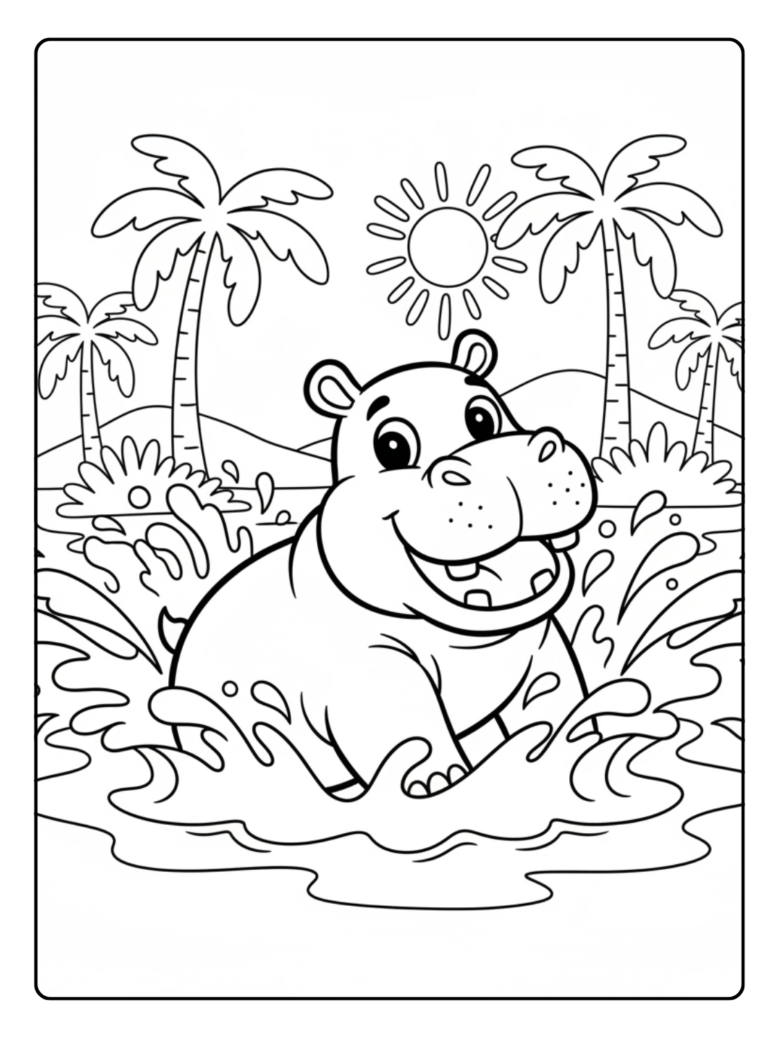 Safari Animals Coloring Pages Hippo Splashing Water