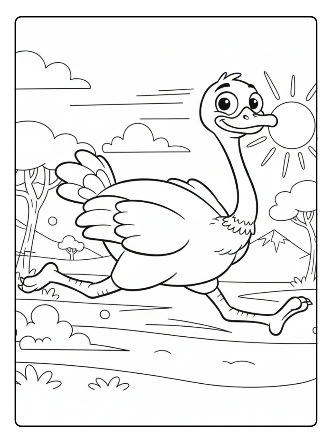 Safari Animals Coloring Pages Ostrich Running with Speed
