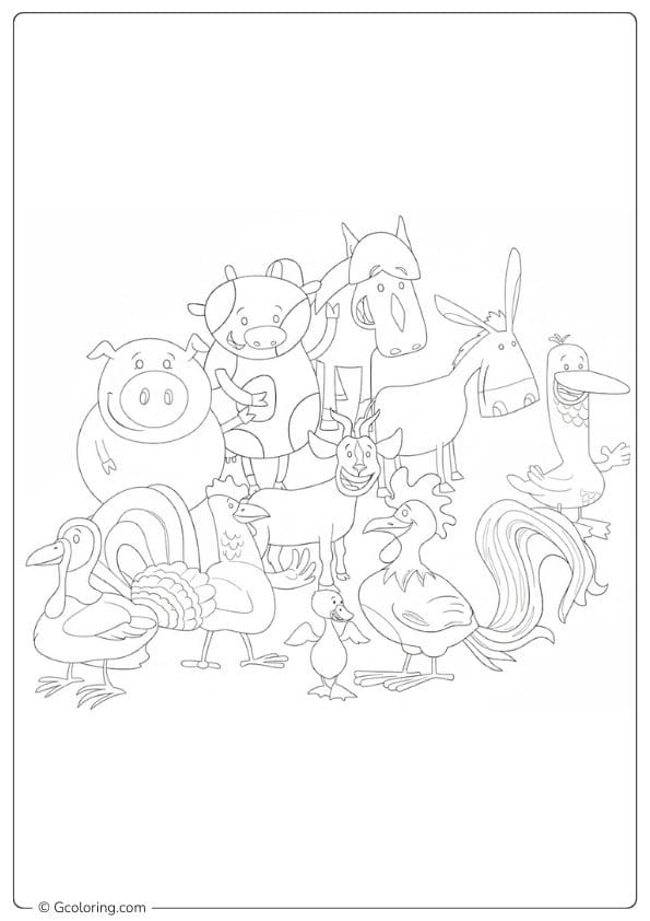 Simple Outlines Happy Farm Animals Coloring Pages
