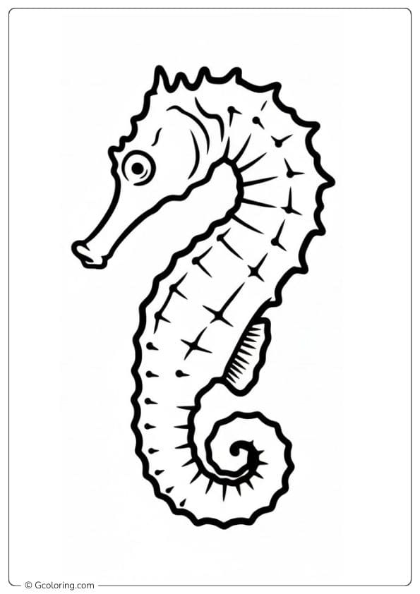 Simple Seahorse Sketch Coloring Page of Ocean Animals