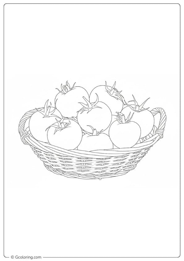Tomato coloring page basket of fresh tomatoes
