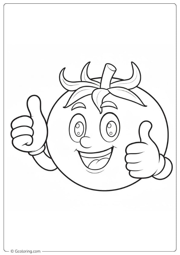 Tomato coloring page happy tomato character thumbs up