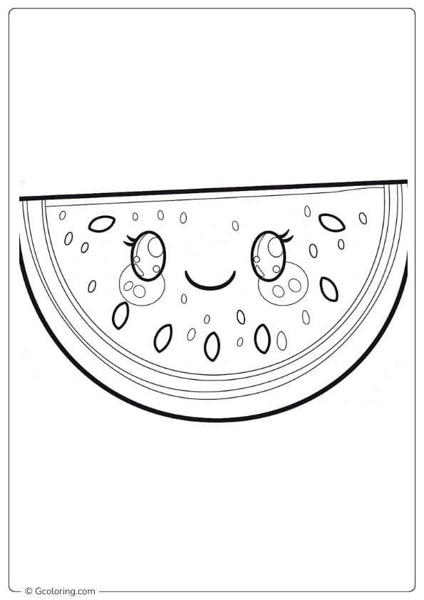 Watermelon coloring page cute smiling watermelon slice