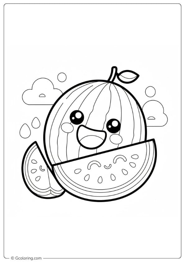 Watermelon coloring page happy watermelon character