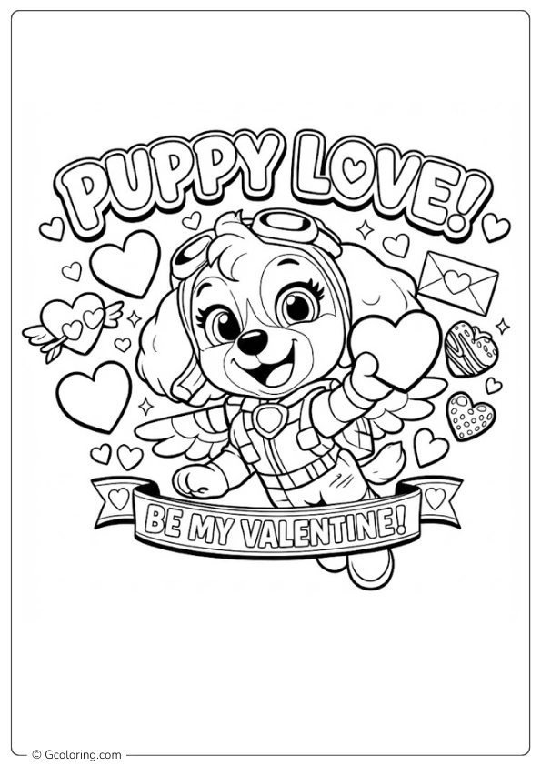 A Puppy Love Skye Valentine coloring sheet