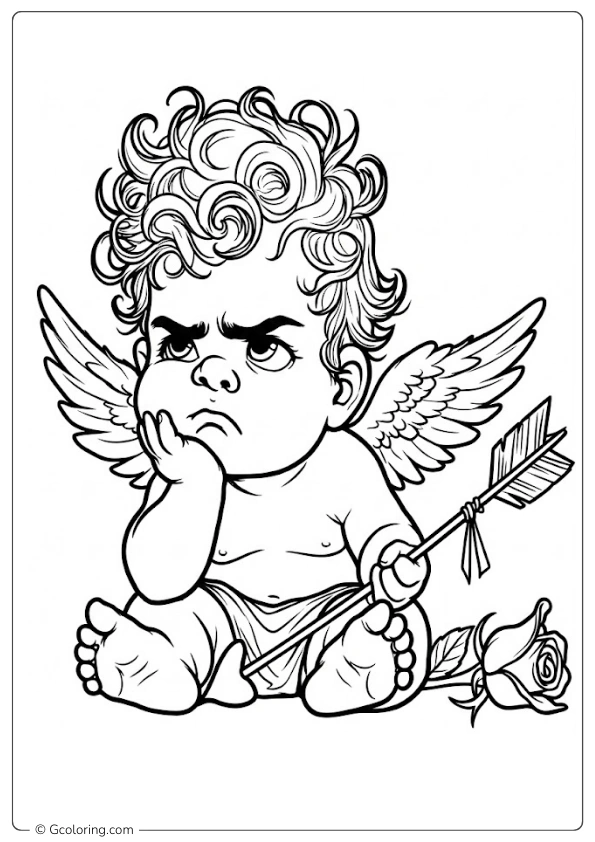 A grumpy cupid coloring pages​