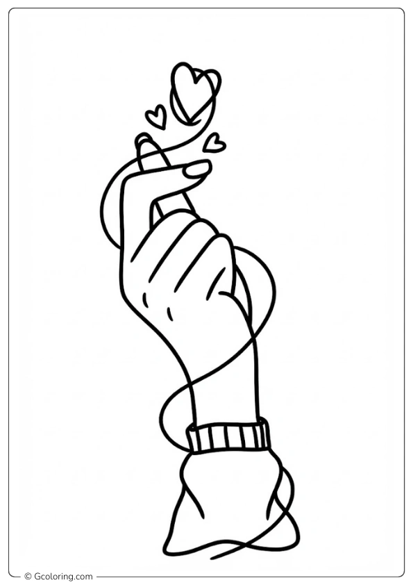 A hand making a finger heart gesture Coloring Pages