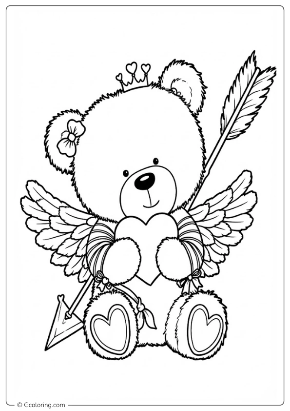 A teddy bear cupid coloring pages​