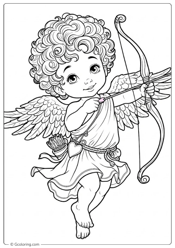 A winged cupido holds a bow and arrow coloring pages​