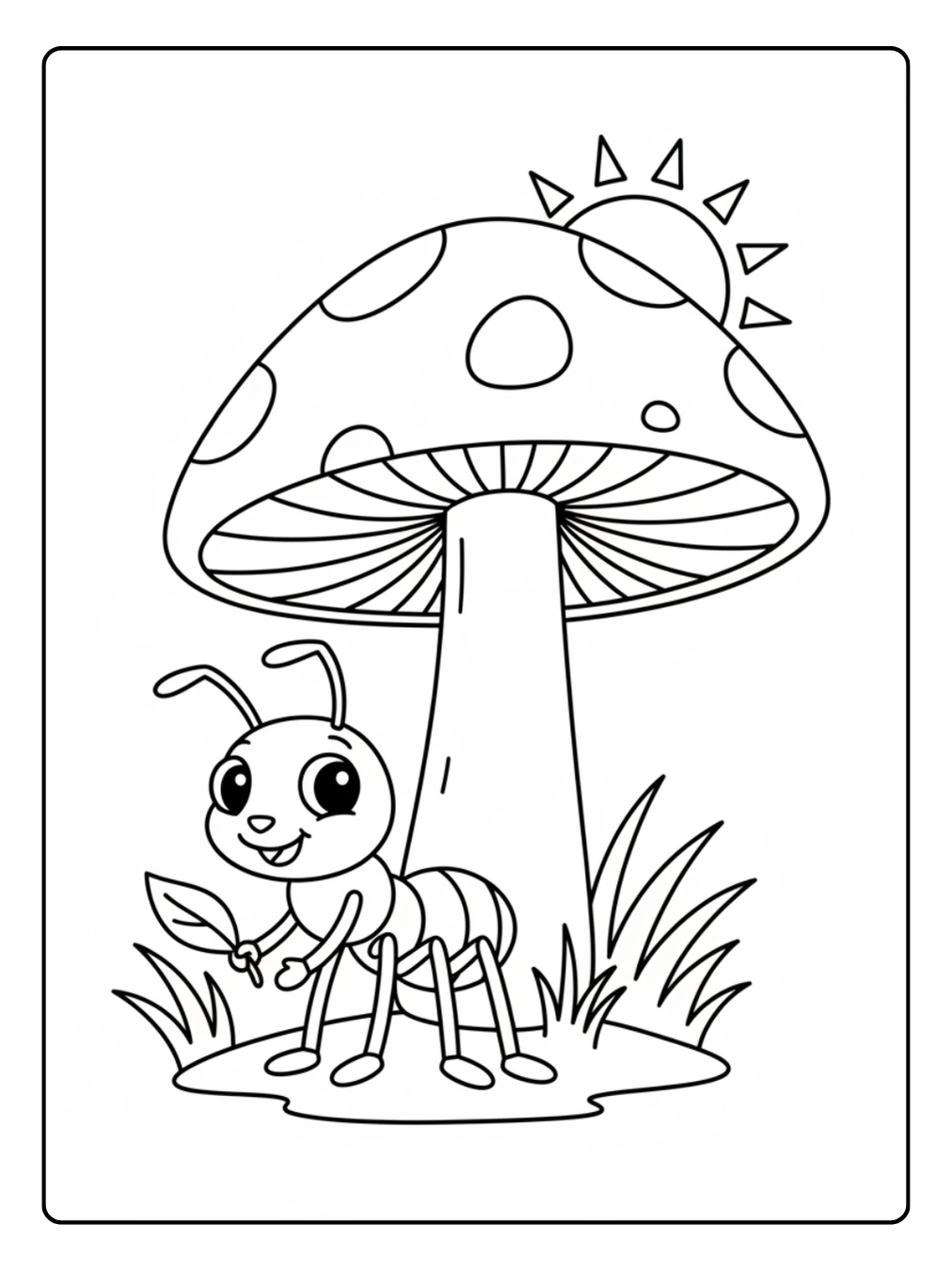 Ant Coloring Page Ant Under Mushroom