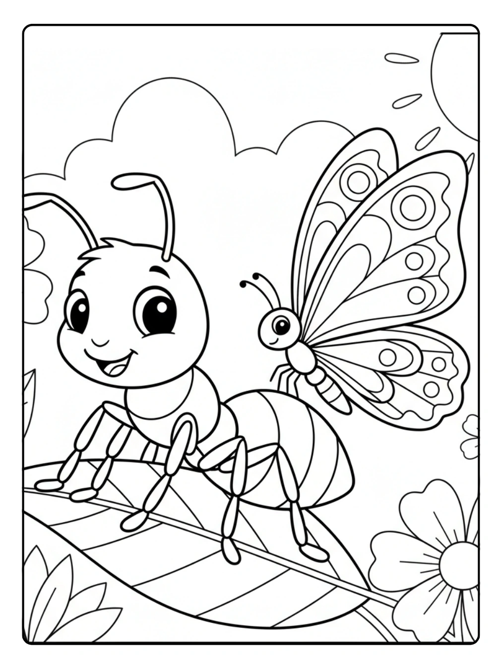 Ant Coloring Page Ant and Butterfly