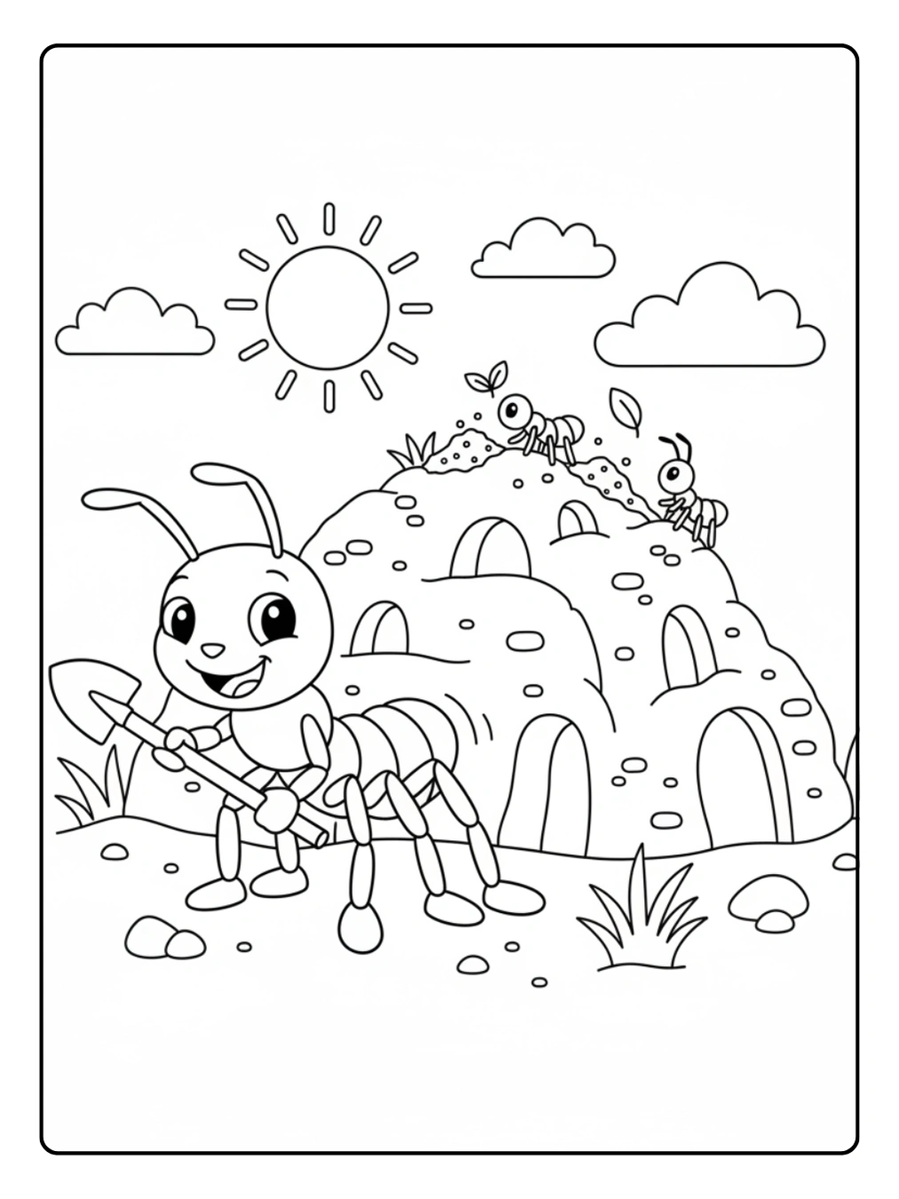 Ant Coloring Page Building Anthill