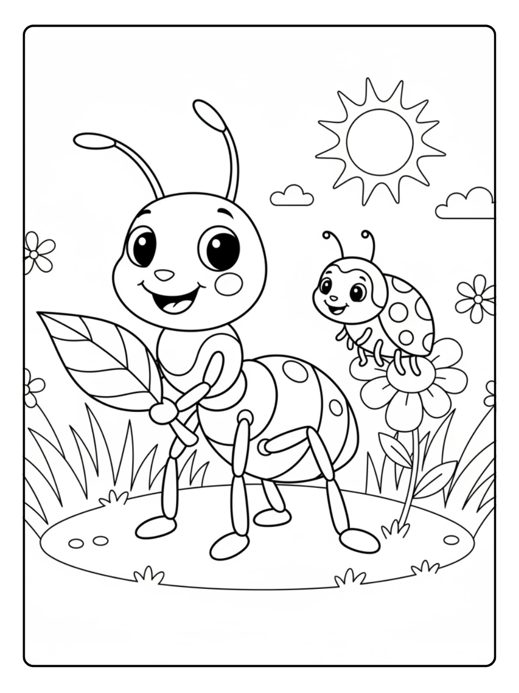 Ant Coloring Page With Ladybug Friend